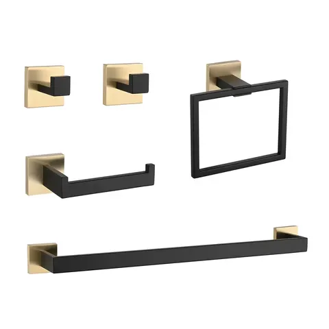 5-Piece SUS304 Bathroom Hardware Set - Black,Gold