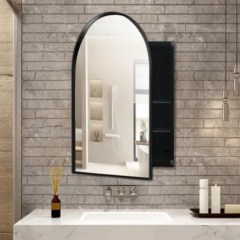 Arched Mirror Medicine Cabinet - Matte Black
