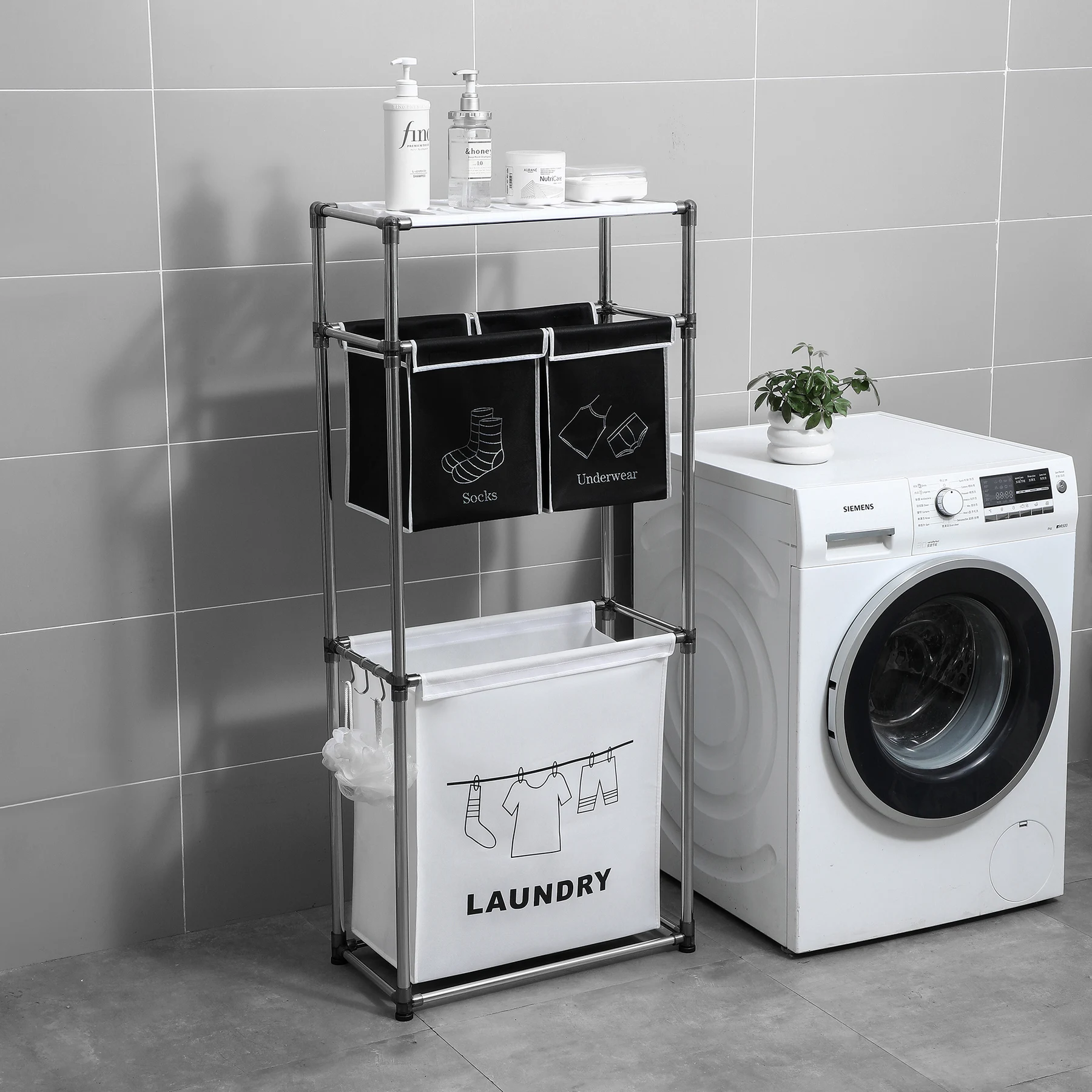 Bathroom Laundry Sorter with Four Removable Bags