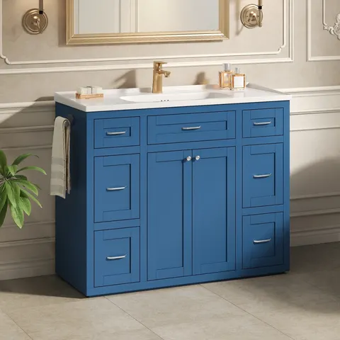 Navy Blue Vanity with Ceramic Sink - Navy Blue