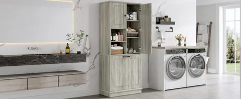 Tall Storage Cabinet with Flip-Out Basket - image 3