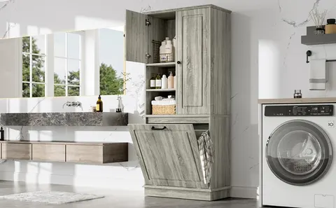 Tall Storage Cabinet with Flip-Out Basket - image 28