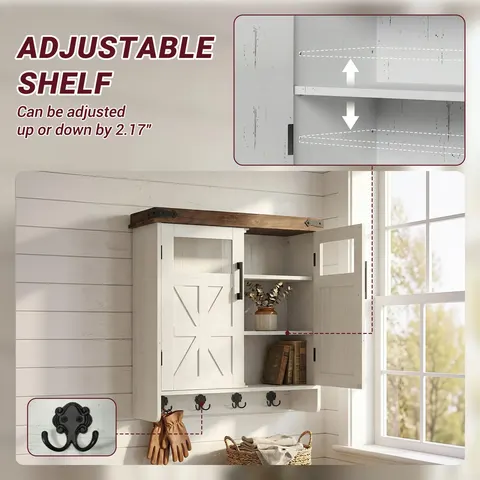 Wall Cabinet with Adjustable Shelves & Hooks - image 5